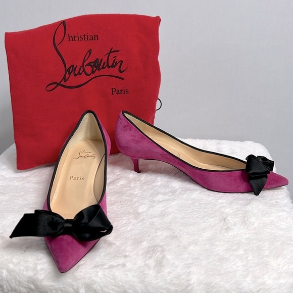 Christian Louboutin Shoes - Christian Louboutin Groutta Pink Suede Kitten Heel Pumps w/Dust Bag size EU 37.5